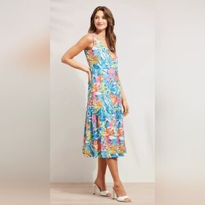 NWT- Caribbean Joe Midi Nautical Floral UPF 50 Dress 👗🌺